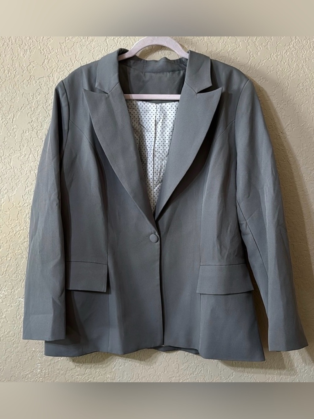 JustFab Gray Oversized Blazer Polka Dot Lining XL